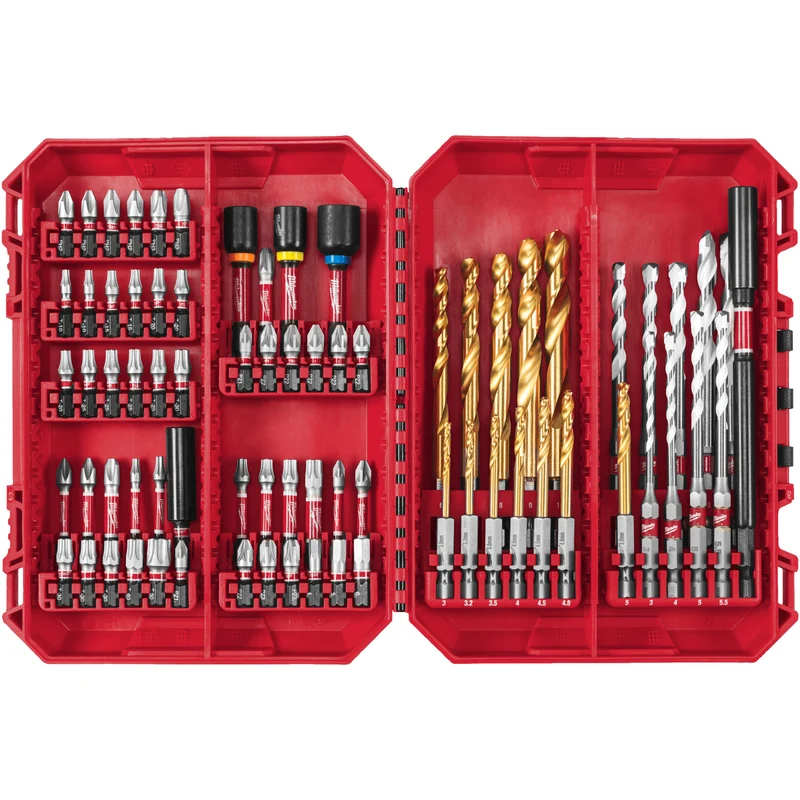 Milwaukee Shockwave Zubehör Set 74 tlg. (Bits 25 mm & 50 mm, Red Hex Metallbohrer, Multimaterialbohrer, Steckschlüssel, Bithalter, Packout Kassette)